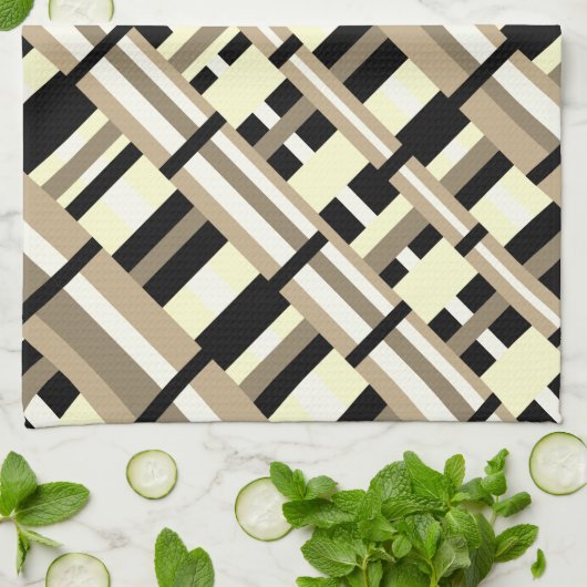 Kariert in Taupe, Tan, Black, White Diagonal Geschirrtuch (Gefaltet)