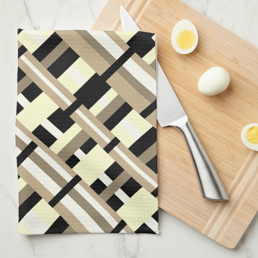 Kariert in Taupe, Tan, Black, White Diagonal Geschirrtuch (Viertel Falte)