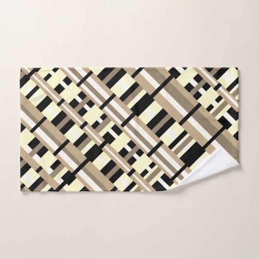 Kariert in Taupe, Tan, Black, White Modern Diagona Badhandtuch Set (Handtuch)