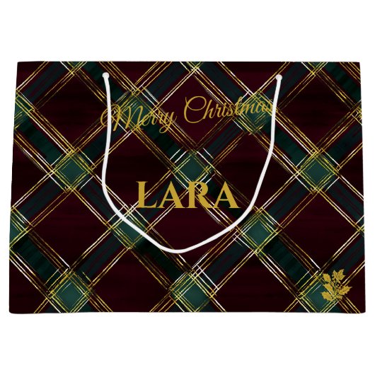 Kariert Inspiriert Burgund und Grüne Weihnachtsstu Große Geschenktüte (Vorderseite)