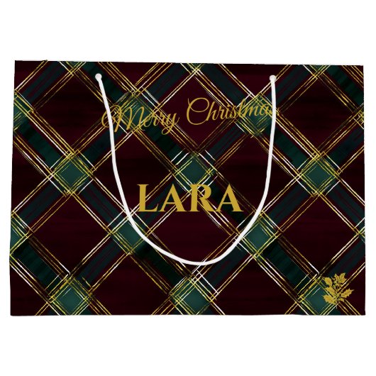 Kariert Inspiriert Burgund und Grüne Weihnachtsstu Große Geschenktüte (Rückseite)