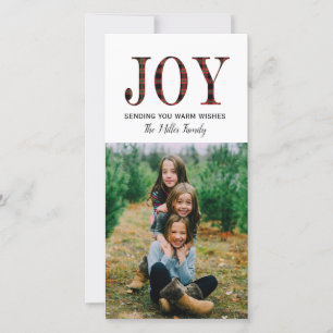 Kariert Joy Holiday Foto Cards (4x8) Feiertagskarte