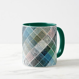 kariert, kartan, kariert, klassisch, blau, weiß tasse