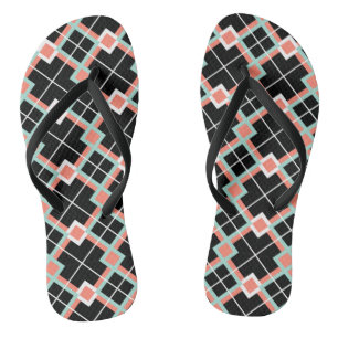 Kariert (Korallenminze Schwarz-weiß) Flip Flops Badesandalen
