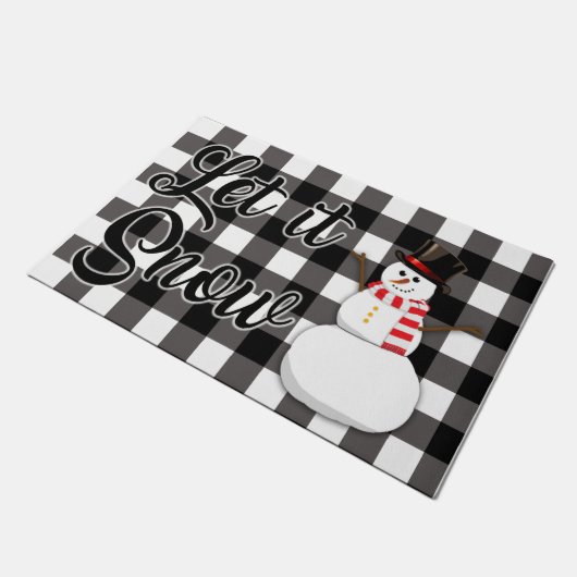 Kariert lassen es Schneemann Schneemobil Mat Fußmatte (Schrägansicht)