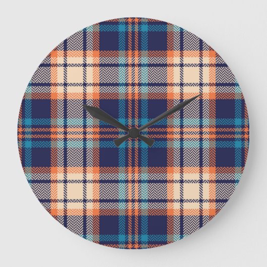 Kariert lebendig: Textildesign im Herbst Große Wanduhr (Vorderseite)