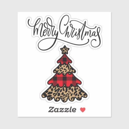 Kariert & Leopard drucken Weihnachtsbaum Aufkleber (Blatt)