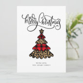 Kariert & Leopard drucken Weihnachtsbaum Feiertagskarte (Stehend Vorderseite)
