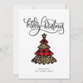 Kariert & Leopard drucken Weihnachtsbaum Feiertagskarte (Vorderseite)