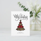 Kariert & Leopard drucken Weihnachtsbaum Feiertagspostkarte (Stehend Vorderseite)