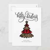 Kariert & Leopard drucken Weihnachtsbaum Feiertagspostkarte (Vorne/Hinten)