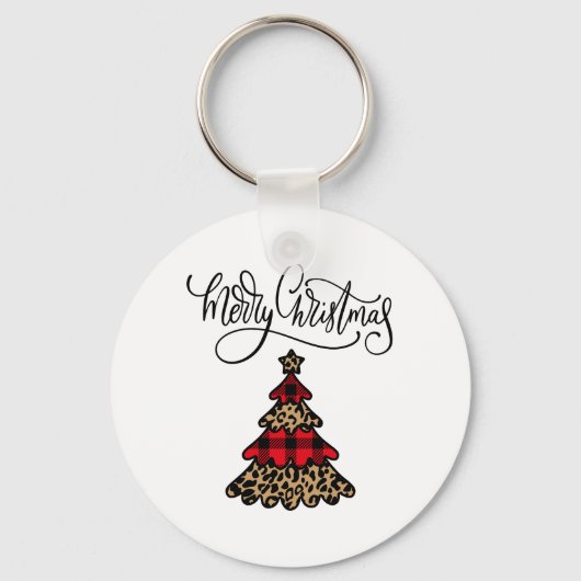 Kariert & Leopard drucken Weihnachtsbaum Schlüsselanhänger (Vorderseite)