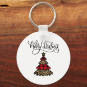 Kariert & Leopard drucken Weihnachtsbaum Schlüsselanhänger (Vorderseite)