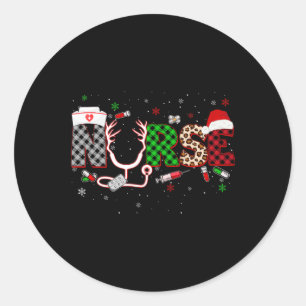 Kariert Leopard Nurse Weihnachtsfeier Xmas Rn Cna Runder Aufkleber