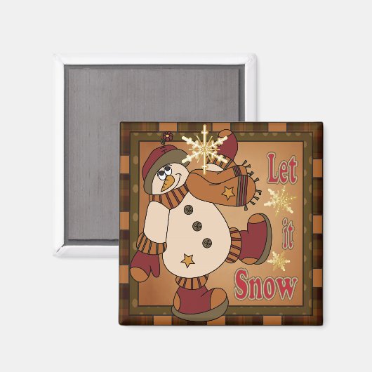 Kariert Let it Snow Snowman Geschenk Magnet (Vorderseite/Rückseite)