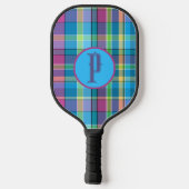 Kariert Lila Gelbgelb Türkis Personalisiert Pickleball Schläger (Rückseite)