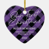 Kariert Lila Neue Zuhause Erste Weihnachtsfeier Keramik Ornament (Vorne)