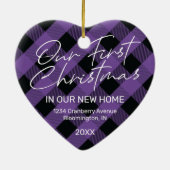 Kariert Lila Neue Zuhause Erste Weihnachtsfeier Keramik Ornament (Hinten)