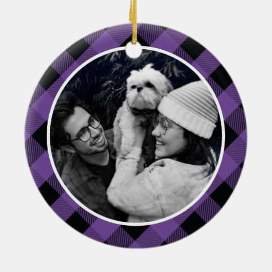 Kariert Lila Neue Zuhause Erste Weihnachtsfeier Keramik Ornament (Hinten)