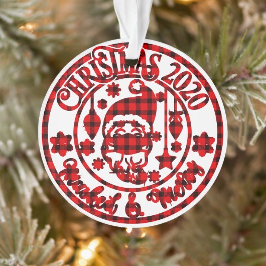 Kariert Masked & Merry Foto Weihnachten Ornament (Baum)