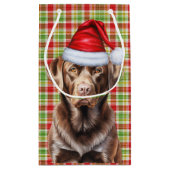 Kariert mit einem Schokolade Labrador Weihnachtshu Kleine Geschenktüte (Rückseite)