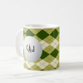 Kariert mit Golf-Ball, personalisierte Kaffeetasse (Vorderseite Links)