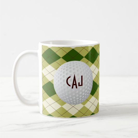 Kariert mit Golf-Ball, personalisierte Kaffeetasse (Links)