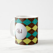Kariert mit Golf-Ball, personalisierte Kaffeetasse (Vorderseite Links)