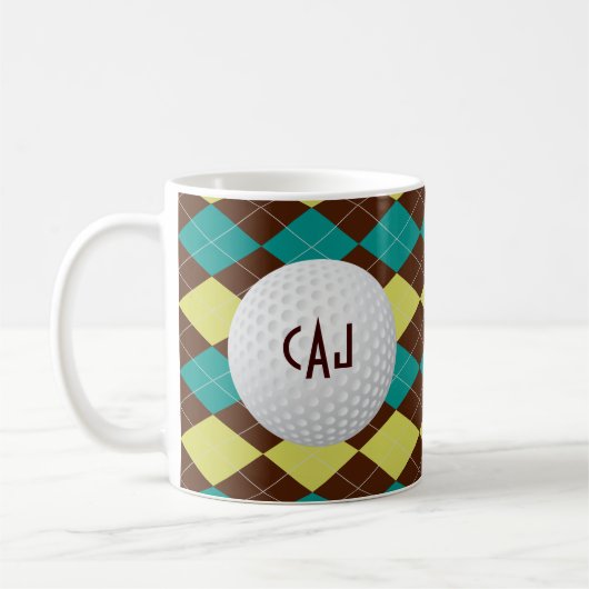 Kariert mit Golf-Ball, personalisierte Kaffeetasse (Links)