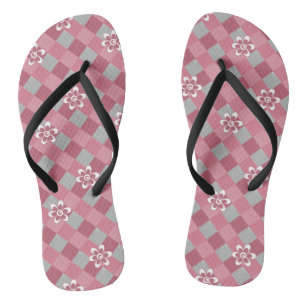 Kariert mit Kamille Blume in Grau und Rosa Badesandalen