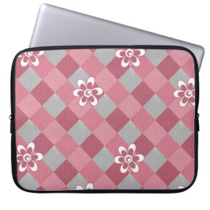 Kariert mit Kamille Blume in Grau und Rosa Laptopschutzhülle