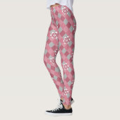 Kariert mit Kamille Blume in Grau und Rosa Leggings (Links)
