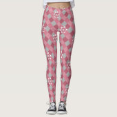 Kariert mit Kamille Blume in Grau und Rosa Leggings (Vorderseite)