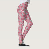 Kariert mit Kamille Blume in Grau und Rosa Leggings (Rechts)