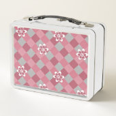 Kariert mit Kamille Blume in Grau und Rosa Metall Brotdose (Rückseite)