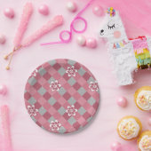 Kariert mit Kamille Blume in Grau und Rosa Pappteller (Party)