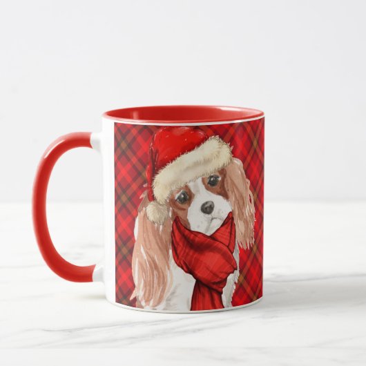 Kariert mit King Charles Spaniel Christmas Dog Tasse (Links)