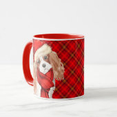 Kariert mit King Charles Spaniel Christmas Dog Tasse (Vorderseite Links)
