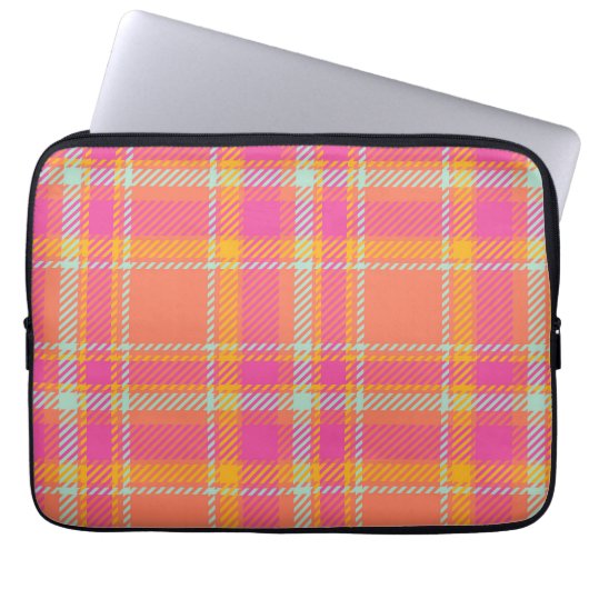 Kariert mit Orange und Blau Laptopschutzhülle (Vorderseite)