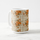 Kariert MIT ORANGE & YELLOW FALL BLUME Kaffeetasse (Vorderseite Links)