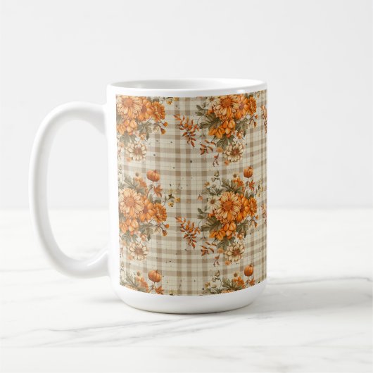 Kariert MIT ORANGE & YELLOW FALL BLUME Kaffeetasse (Links)
