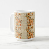 Kariert MIT ORANGE & YELLOW FALL BLUME Kaffeetasse (Vorderseite Links)