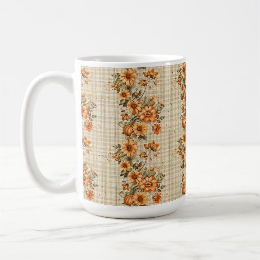 Kariert MIT ORANGE & YELLOW FALL BLUME Kaffeetasse (Links)