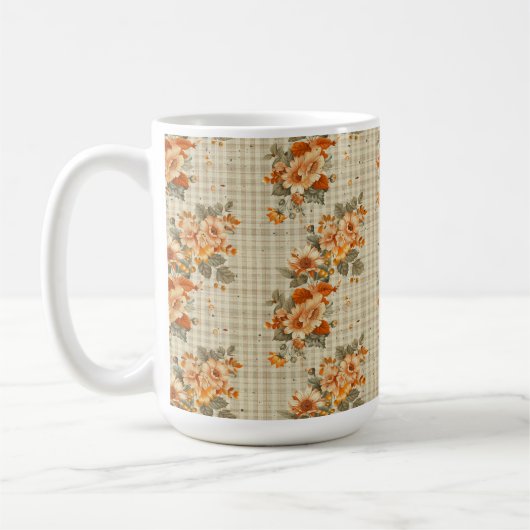 Kariert MIT ORANGE & YELLOW FALL BLUME Kaffeetasse (Links)