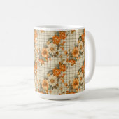 Kariert MIT ORANGE & YELLOW FALL BLUME Kaffeetasse (VorderseiteRechts)