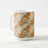 Kariert MIT ORANGE & YELLOW FALL BLUME Kaffeetasse (Vorderseite Links)