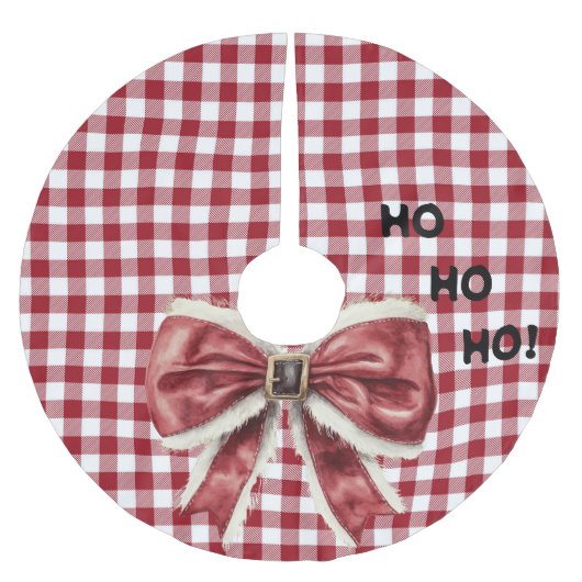 Kariert mit Red Bow Polyester Weihnachtsbaumdecke (Vorderseite)