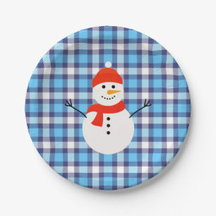 Kariert mit Snowman Pappteller