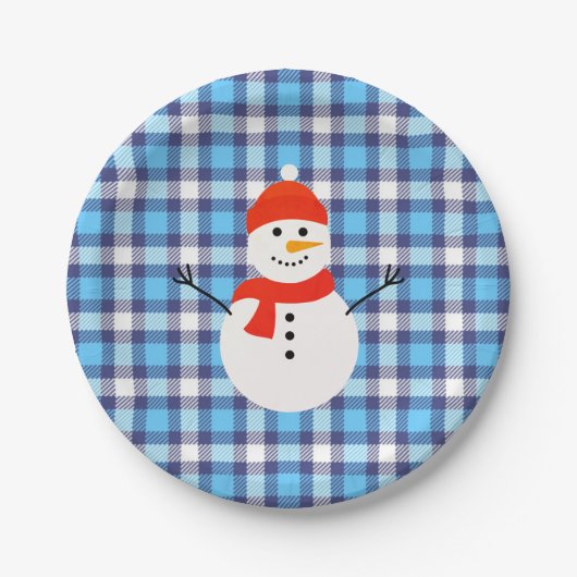 Kariert mit Snowman Pappteller (Vorderseite)