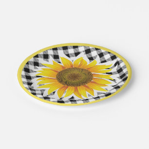 Kariert mit Sonnenblumen-Papiertellern Pappteller